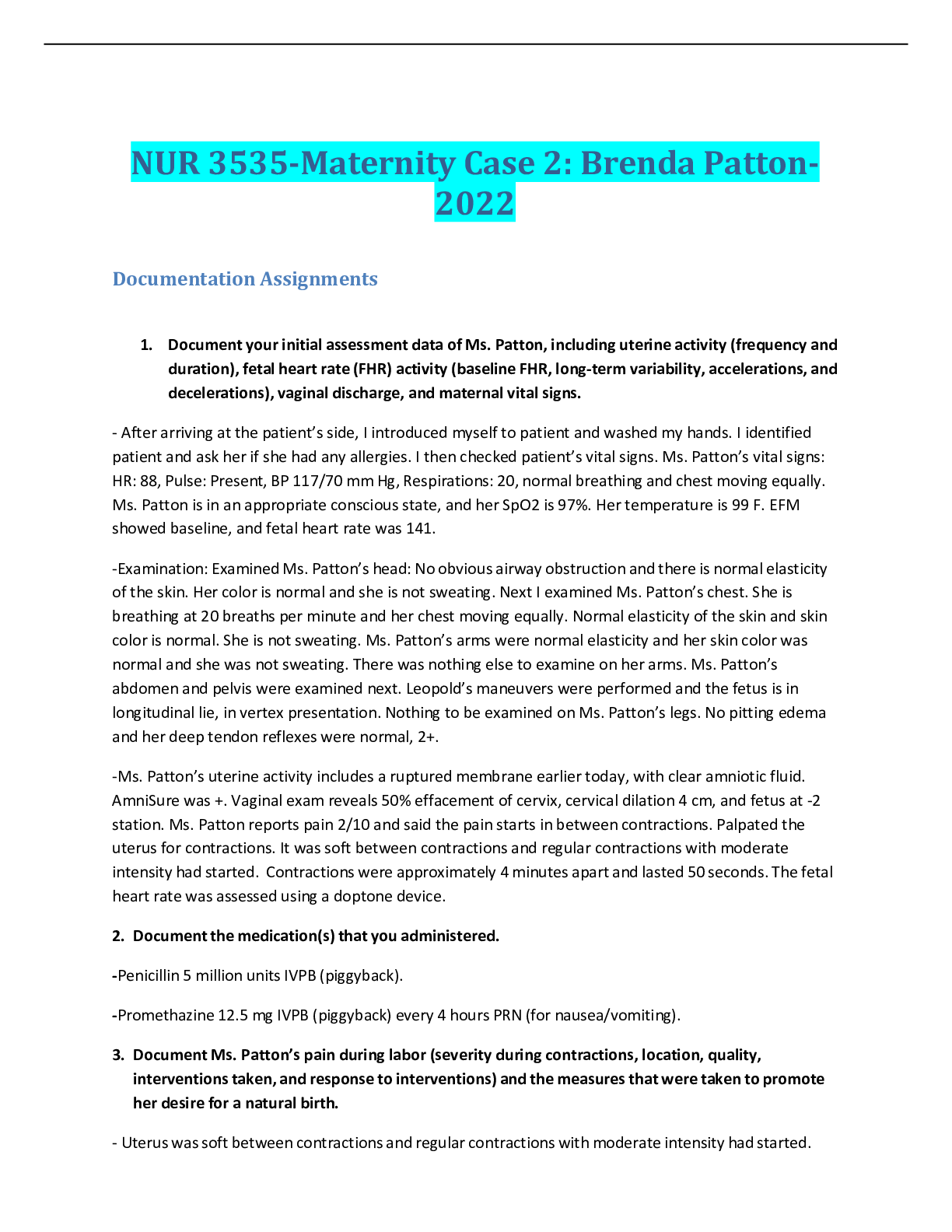 Preview of NUR 3535-Maternity Case 2: Brenda Patton-2022